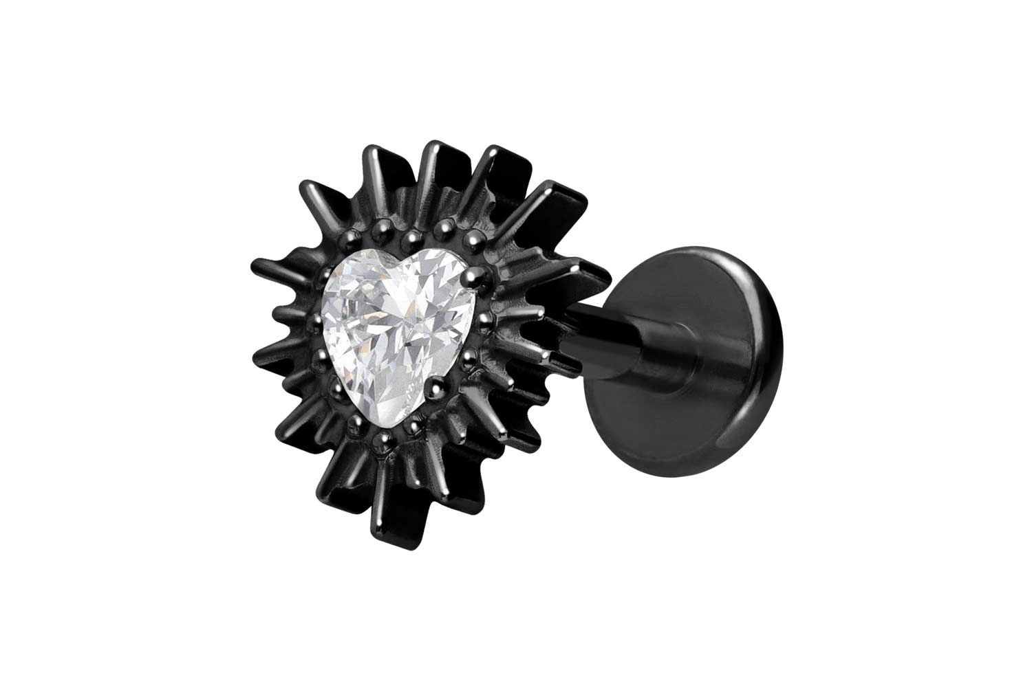 Titan Labret Piercing mit Innengewinde KRISTALLHERZ + SONNENSTRAHLEN